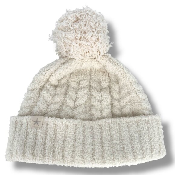 Barefoot Dreams CozyChic Cable Beanie With Pom Pom Ivory White NWT - Picture 1 of 5